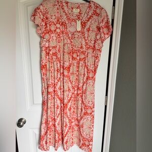 Anthropologie Maeve Pink Floral Midi Dress XL Boho Flutter Sleeve NWT